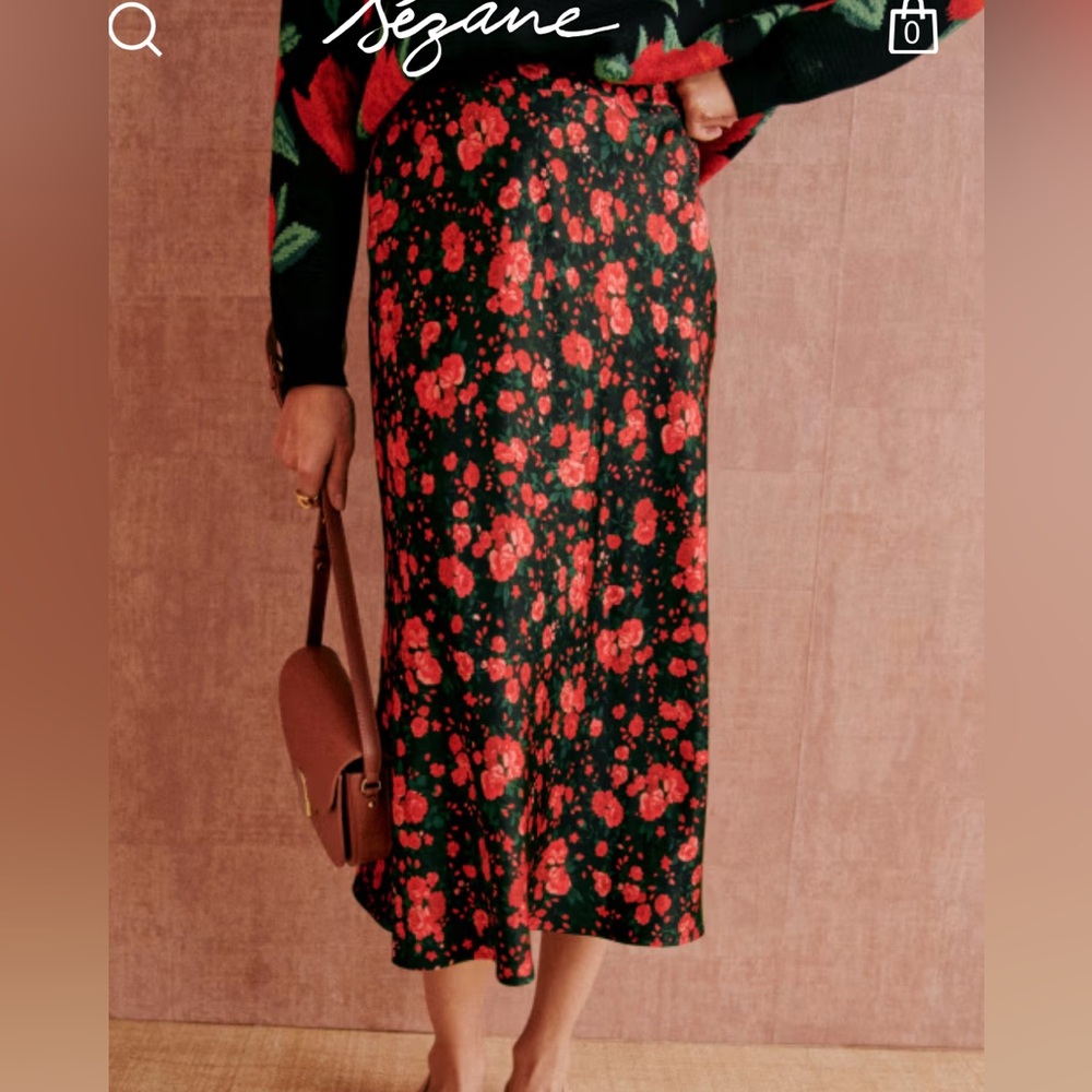 Sezane Sandy Red Roses Skirt